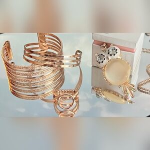 Necklace with Bracelets and Ring/ Pink Rose